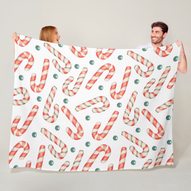 COUVERTURE POLAIRE SUCRES DE CANNE DE NOËL ROUGE ET BLANC (En situation)