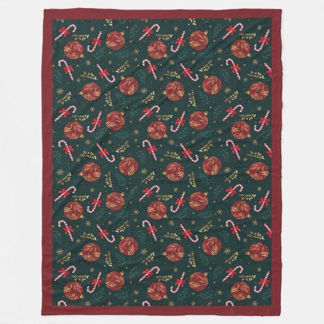 Couverture Polaire Sucres de canne Snowflakes Red Christmas Balls Gre (Devant)