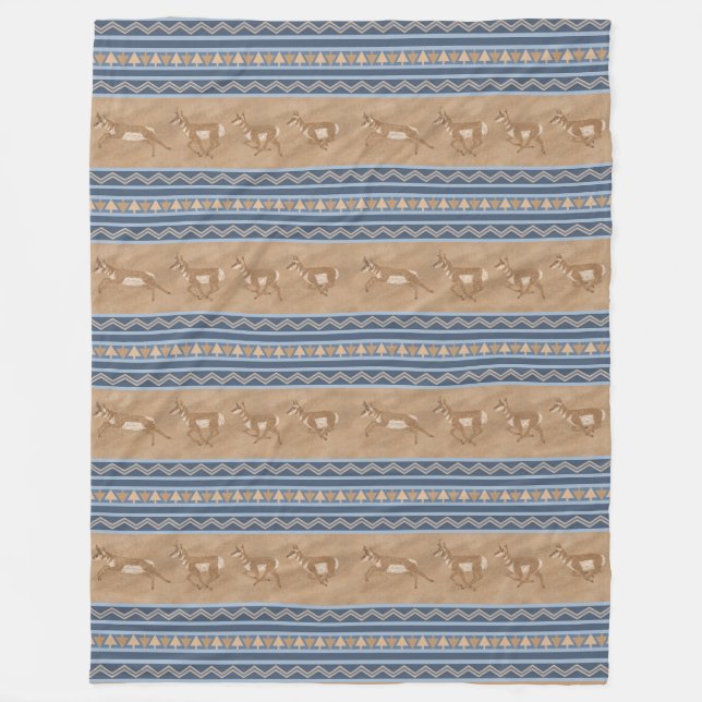 Couverture Polaire Sud-Ouest Pronghorn Antelopes Bordure bleue Large (Devant)