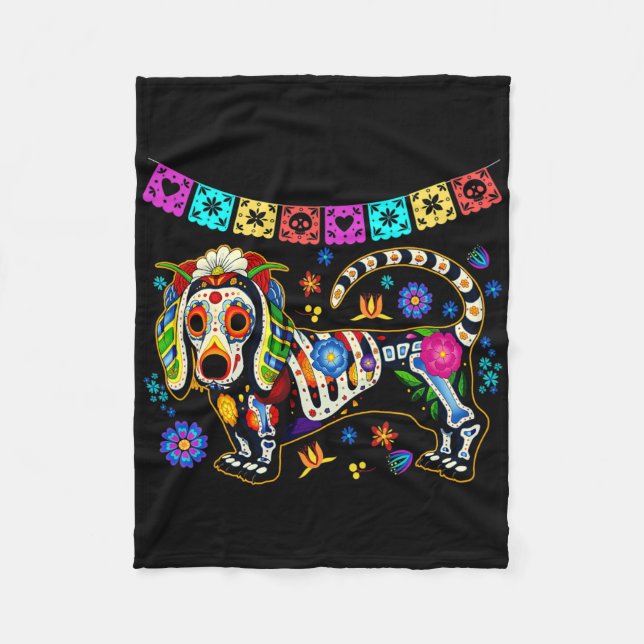 Couverture Polaire Sugar Skull Mexican Dachshund Bone Halloween Day O (Devant)