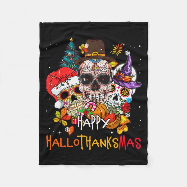 Couverture Polaire Sugar-skull Skeleton Halloween Xmas Happy Hallotha (Devant)