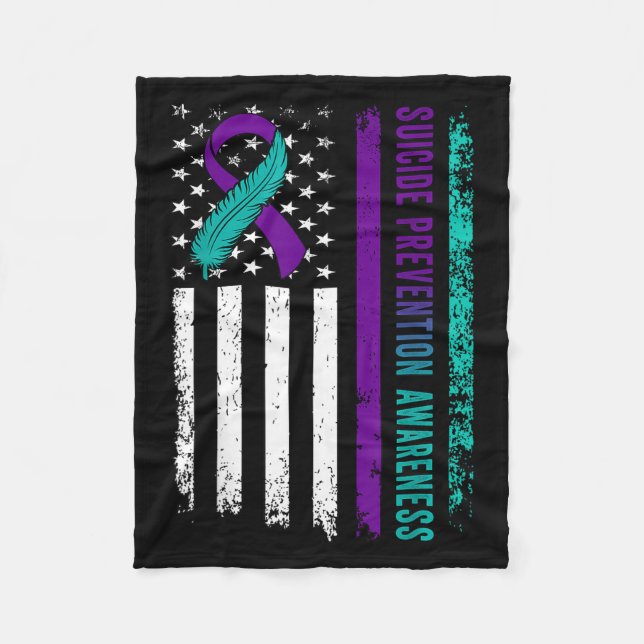 Couverture Polaire Suicide Prevention Awareness American Flag Ribbon  (Devant)