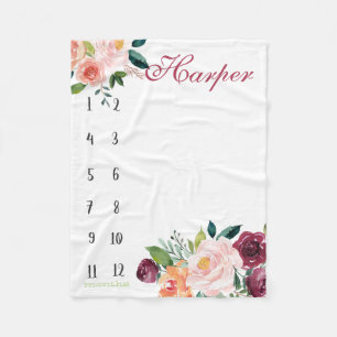 Couverture Polaire Suivi de croissance - Boho aquarelle avec roses