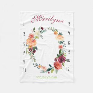 Couverture Polaire Suivi de croissance - Fleurs d'aquarelle de jalon