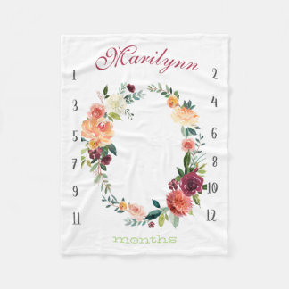 Couverture Polaire Suivi de croissance - Fleurs d'aquarelle de jalon