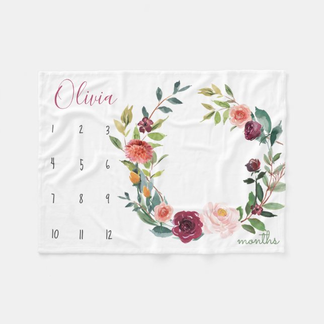 Couverture Polaire Suivi de croissance - Fleurs d'aquarelle de saumon (Devant (Horizontal))