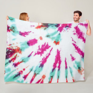 Couverture Polaire Summer Artsy Girly Neon Turquoise Pink Tie Dye Mot