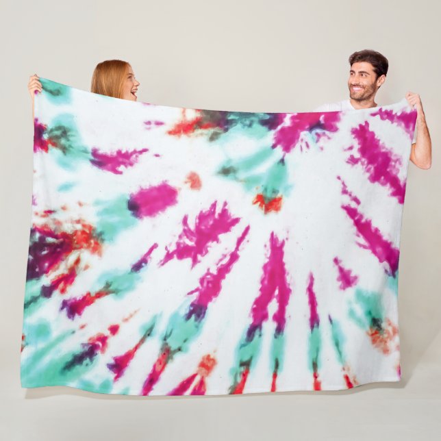 Couverture Polaire Summer Artsy Girly Neon Turquoise Pink Tie Dye Mot (En situation)
