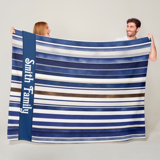 Couverture Polaire Summer Navy Blue Trendy Boat Stripes Collection (En situation)