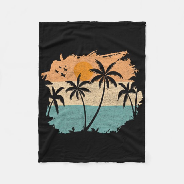 Couverture Polaire Summer Vacation Retro Sunset Beach Palms Tree Pock (Devant)