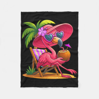 Couverture Polaire Summer Vibes Pink Flamingo Beach Palm Tree Summer 