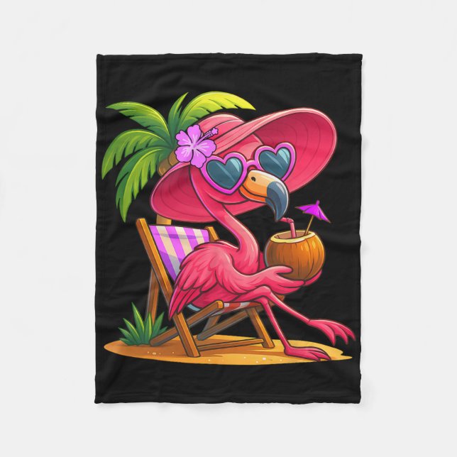Couverture Polaire Summer Vibes Pink Flamingo Beach Palm Tree Summer  (Devant)