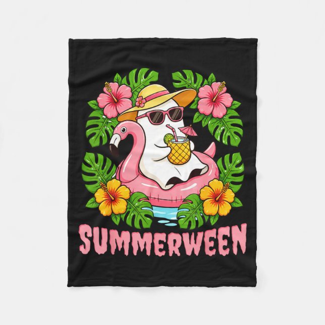 Couverture Polaire Summerween Drôle Fantôme Halloween Été Floral (Devant)