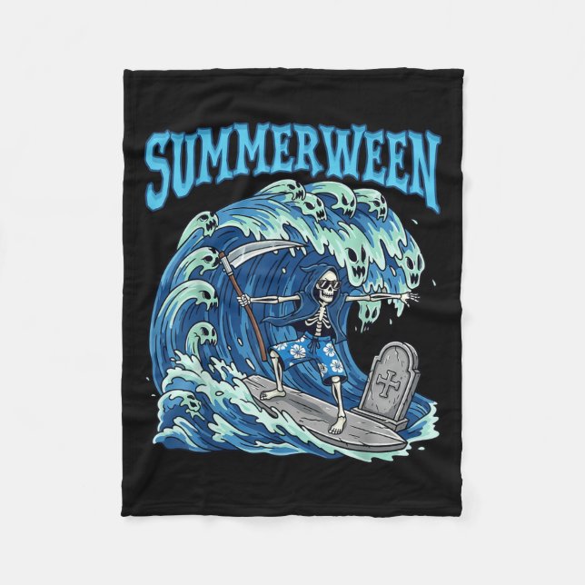 Couverture Polaire Summerween Skeleton Surf Grim Reaper Plage Éffraya (Devant)