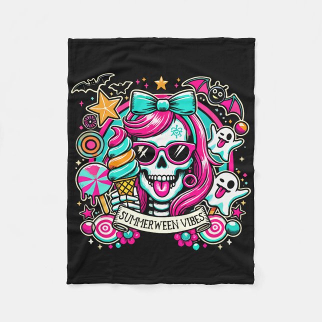 Couverture Polaire Summerween Vibes Skeleton Vacances Éffrayantes Hal (Devant)
