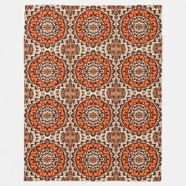 Couverture Polaire Sun Sud-Ouest Mandala Batik, rouille et Brown (Devant)