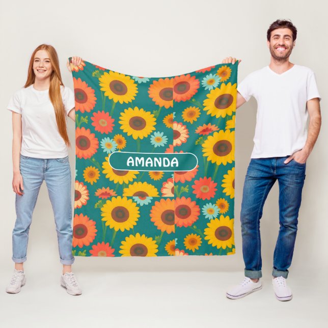 Couverture Polaire Sunflower Retro Coloré Motif personnalisé (En situation)