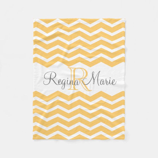 Couverture Polaire Sunny Yellow/ White Monogramme Nom Keepsaké Chevro (Devant)