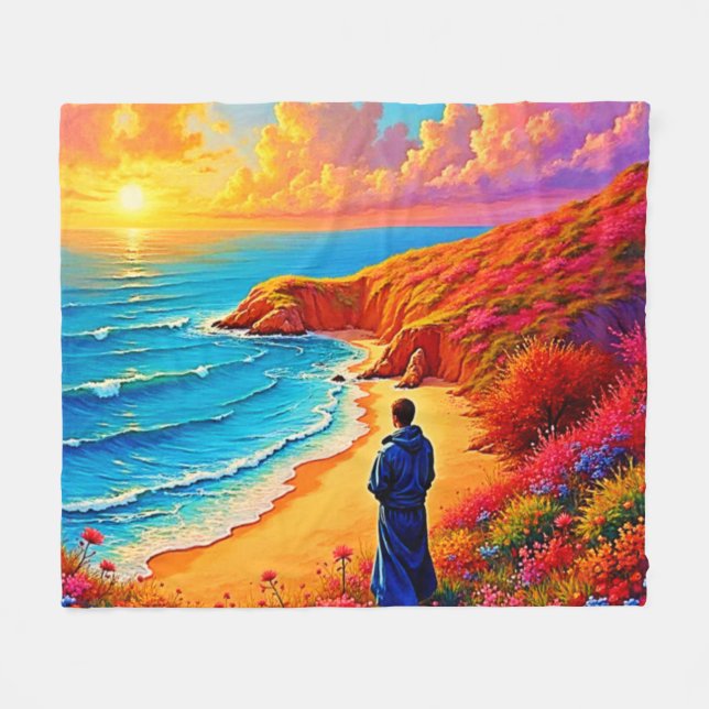 Couverture Polaire Sunset Beach Solitude Design de sérénité (Devant (Horizontal))
