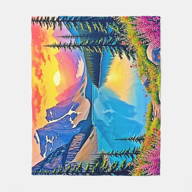 Couverture Polaire Sunset Mountain Lake Majesty Art (Devant)
