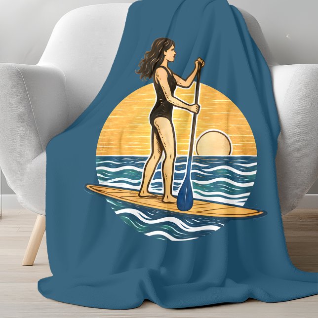 Couverture Polaire SUP Sunset Paddleboard | Blue Coastal Life Graphic (Créateur téléchargé)