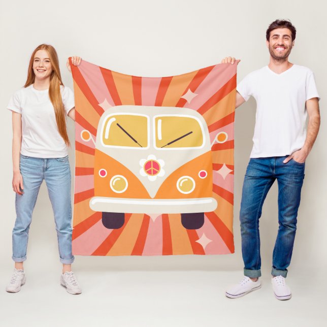 Couverture Polaire Super Hippie Van Pink & Orange 60s Retro (En situation)