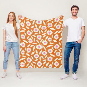 Couverture Polaire Super Retro Daisies Motif Floral sur orange