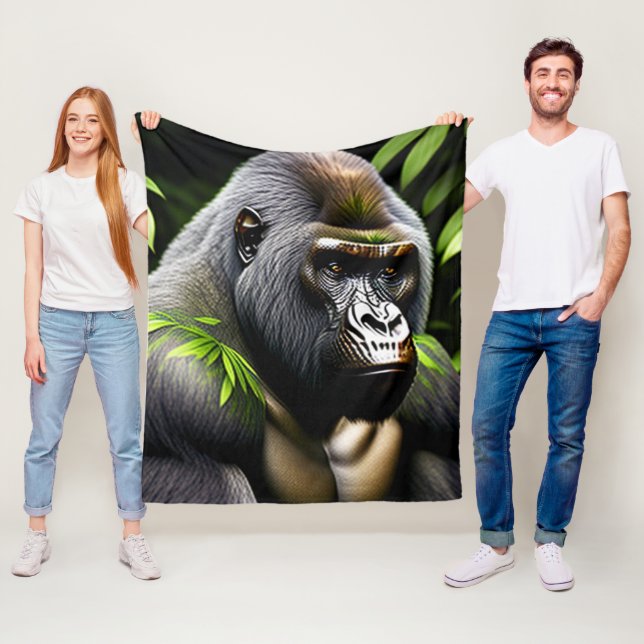 Couverture Polaire Superbe Gorille Argent - Jungle King (En situation)