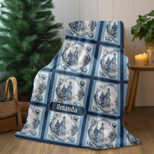 Couverture Polaire Superbe palais fleuri chinoiserie toile monogramme