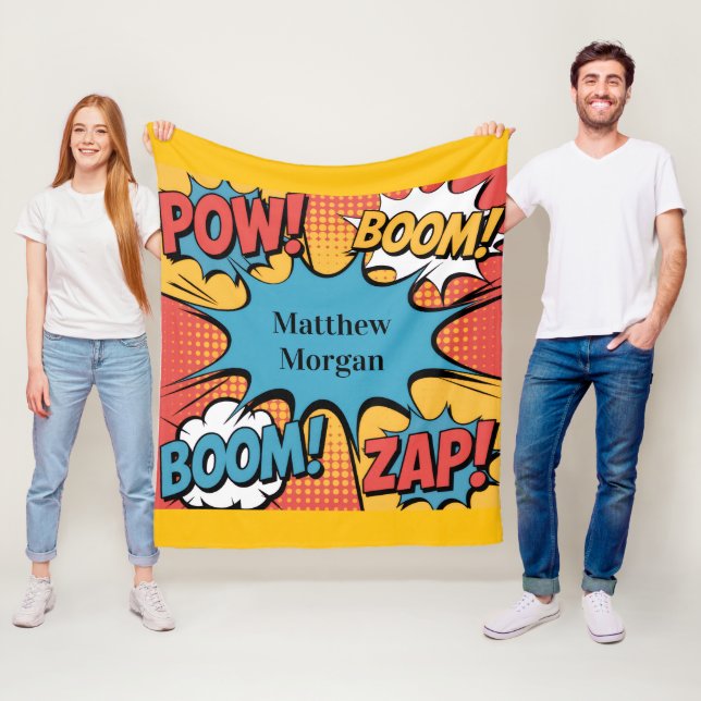 Couverture Polaire Superhero Comic Book Pop Art Boy Birthday Gift (En situation)