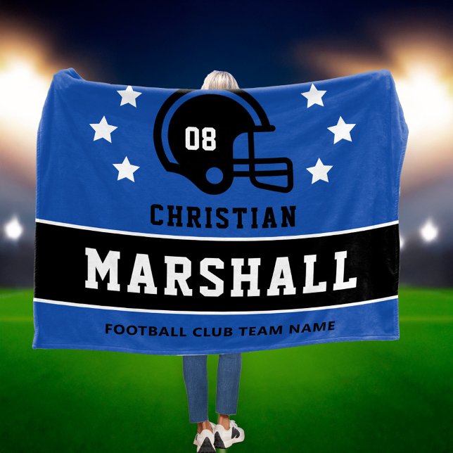 Couverture Polaire Sur mesure nom numéro de football bleu noir (Créateur téléchargé)