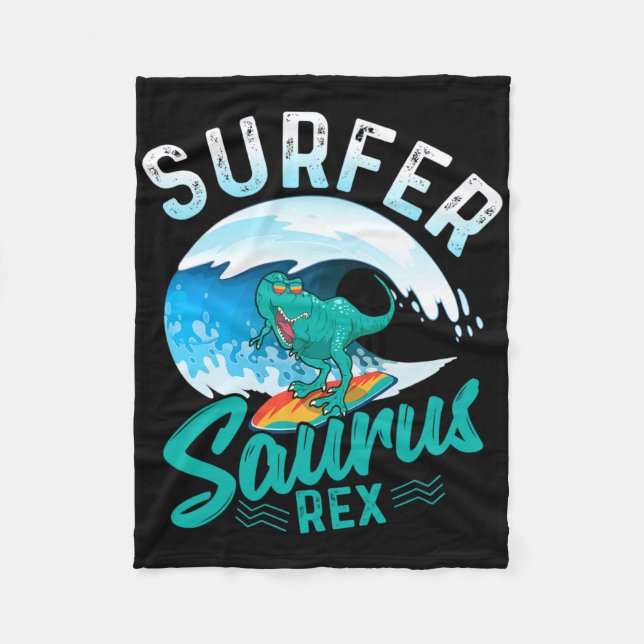 Couverture Polaire Surfeur Saurus Rex Dinosaure de Surf Dino Surfeur (Devant)