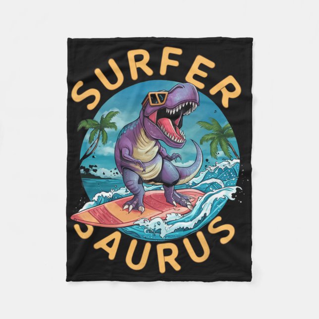 Couverture Polaire Surfeur Saurus T-rex Dinosaures Surfant Cavalier D (Devant)
