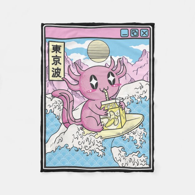 Couverture Polaire Surfing Axolotl Drinking Nana Milk Kawaii Anime Va (Devant)