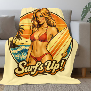 Couverture Polaire Surf's Up Bikini Pin-Up Graphisme de Magasin Rét