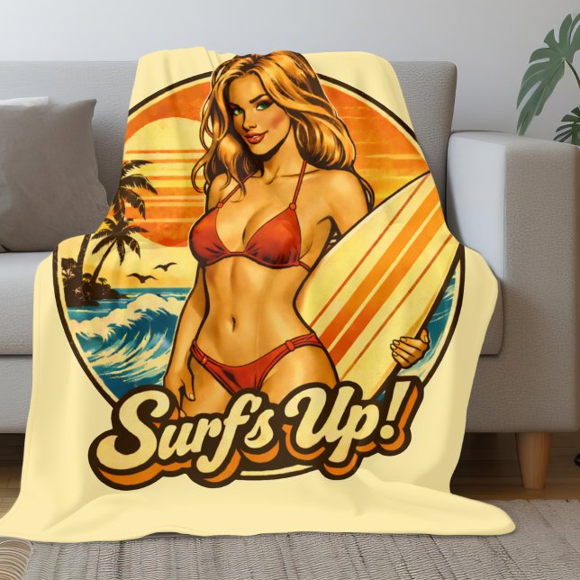 Couverture Polaire Surf's Up Bikini Pin-Up | Graphisme de Magasin Rét (Créateur téléchargé)