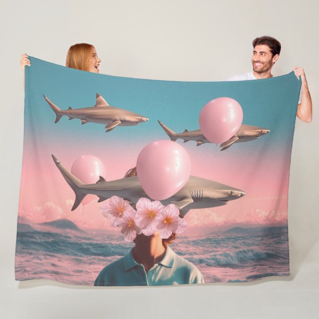Couverture Polaire Surreal Dreamscape with Sharks and Balloons (En situation)
