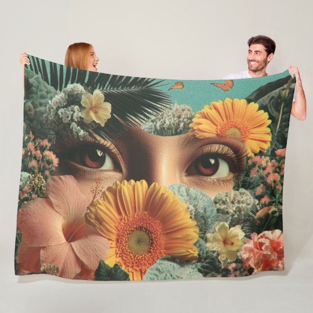 Couverture Polaire Surreal Eyes and Flowers with Butterflies (En situation)