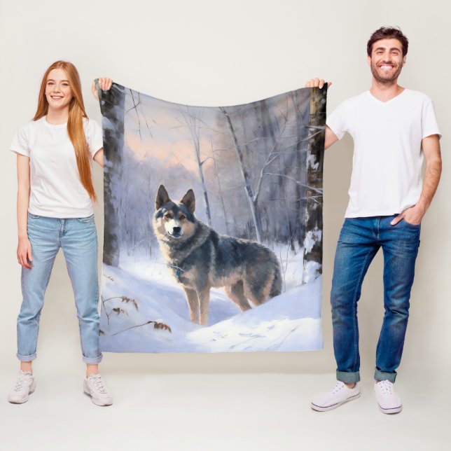 Couverture Polaire Swedish Vallhund Qu'il neige Noël  (En situation)
