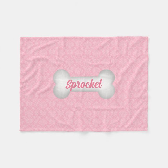 Couverture Polaire Sweet à Pink Damask Dog Bone (Devant (Horizontal))