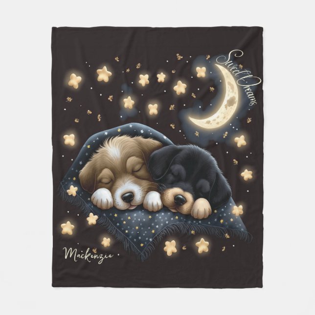 Couverture Polaire Sweet Dreams Jote Design Chiot Nom personnalisé (Devant)