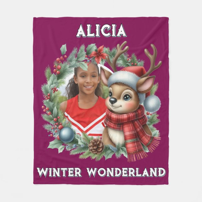Couverture Polaire Sweet Reindeer Photo Christmas Wreath Christmas (Devant)