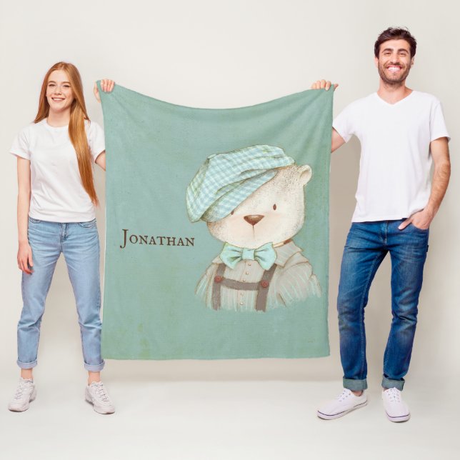 Couverture Polaire Sweet Teddy Bear Overalls Nom du Casquette Personn (En situation)