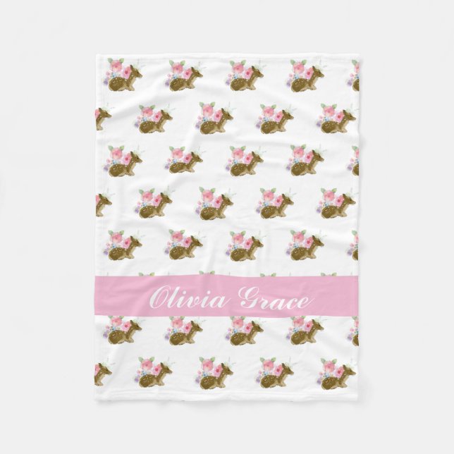 Couverture Polaire Sweet Woodland Animal rose Fleur sauvage Nursery (Devant)