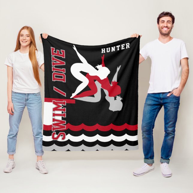 Couverture Polaire Swim Dive Team - Rouge et Noir (En situation)