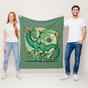 Couverture Polaire Symbole 2024 Nouvel An, Dragon de Bois Vert