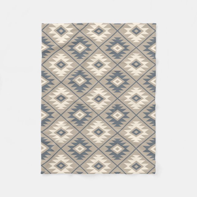 Couverture Polaire Symbole aztèque Motif stylisé bleu crème sable (Devant)