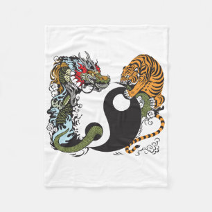 Couverture Polaire symbole de yang de yin de dragon et de tigre