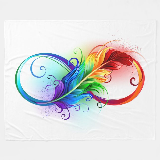 Couverture Polaire Symbole d'infini avec plume arc-en-ciel (Devant (Horizontal))