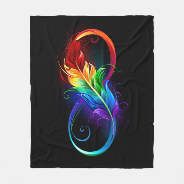 Couverture Polaire Symbole d'infini avec plume arc-en-ciel (Devant)